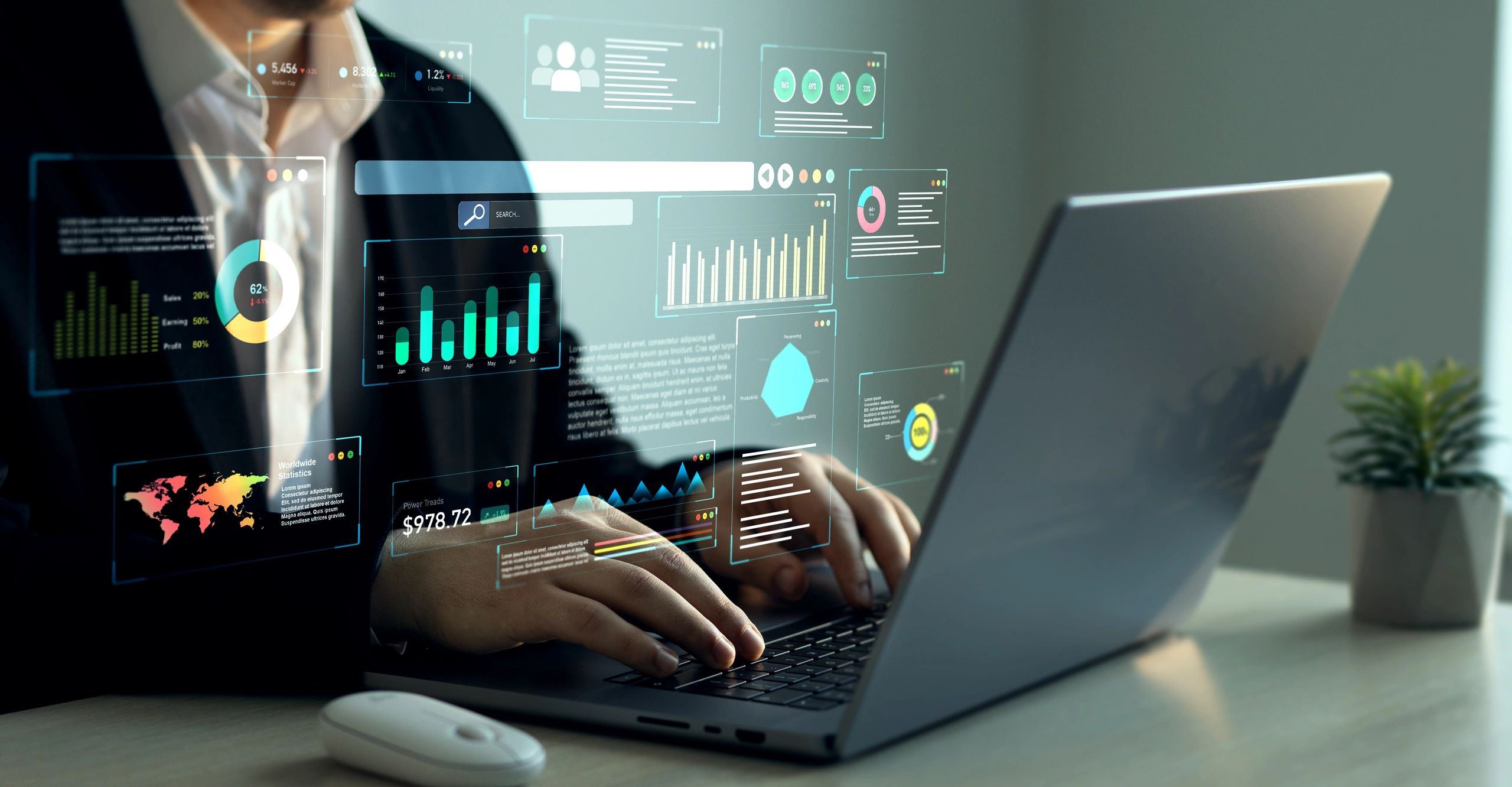 Businessman using KPI dashboard via docking
